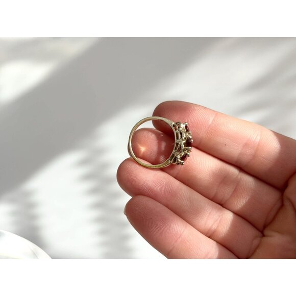 Art Deco Garnet Vermeil Overlay 925 Sterling Silver Vintage Ring - sz 6.75 - Picture 8 of 15